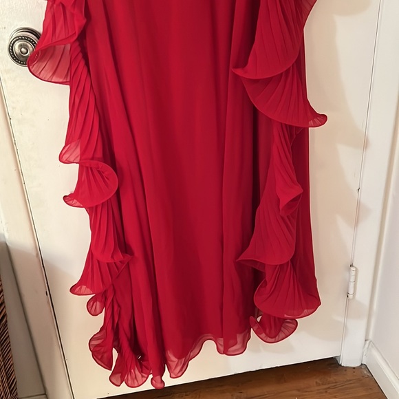 Asymmetric Badgley Mishka Red Chiffon Dress with Ruffles Size10 - Picture 3 of 7